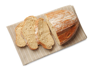 Pieces of fresh bread isolated on white, top view