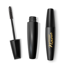 Black mascara tube and brush with Brand Name in gold