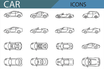 Car Icon Set - Multiple Views of Various Cars for Automobile, Transport, and Graphic Design Projects