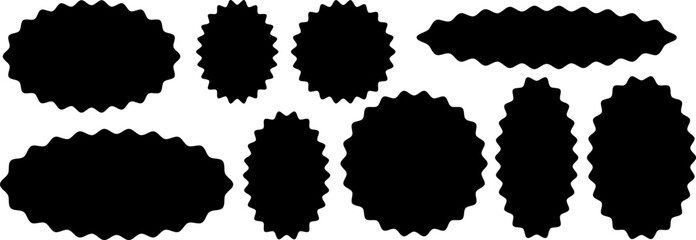 Vector collection of jagged starburst shapes in black silhouette. Ideal for tags, labels, badges, or sale signs. Vector EPS 10