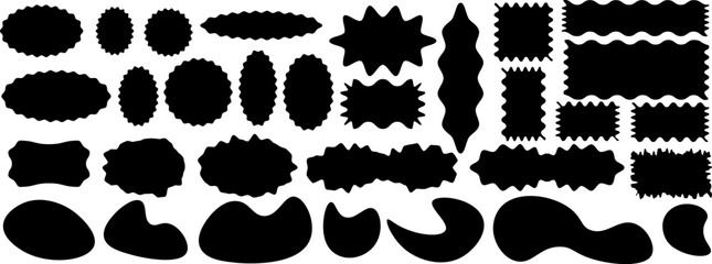 Fototapeta premium Collection of wavy-edge badges and abstract organic blobs in silhouette style. Vector EPS 10