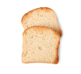 Two pieces of fresh toast bread isolated on white, top view