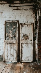 The three wooden photo frames beautifully arranged on a white brick wall enhance the simplicity and sophistication of the decor in natural lighting.