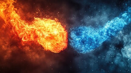 Fototapeta premium Fiery Inferno Meets Glacial Freeze A Dramatic Clash of Opposing Elements