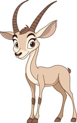 Charming cartoon gazelle, featuring graceful stance and engaging eyes, set against a dark backdrop, radiating delightful charm.