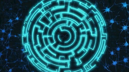 Illuminated glowing maze network with nerve cells and binary code, abstract futuristic digital concept - Powered by Adobe