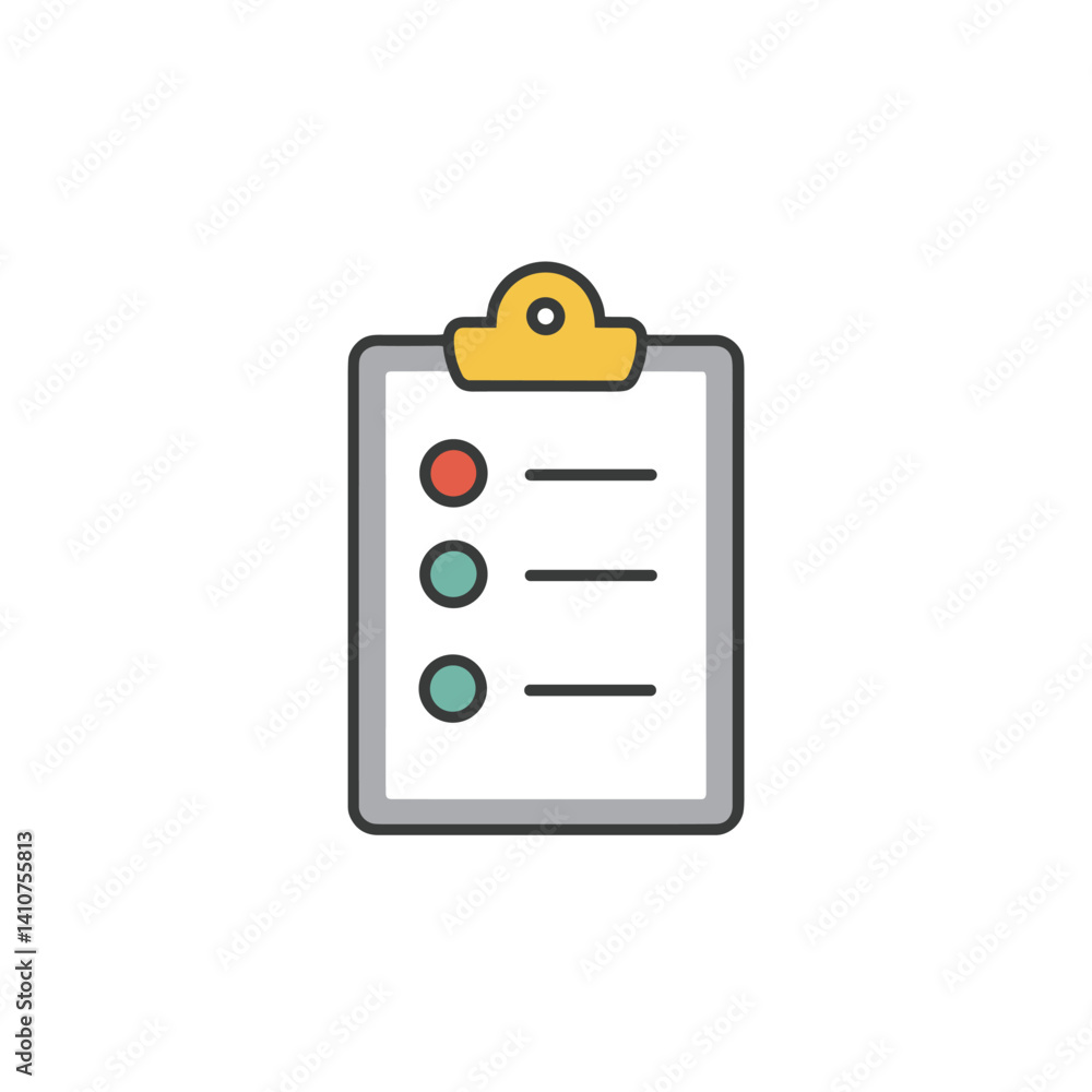 Poster clipboard with three circles and lines, representing a checklist or list on a white background.