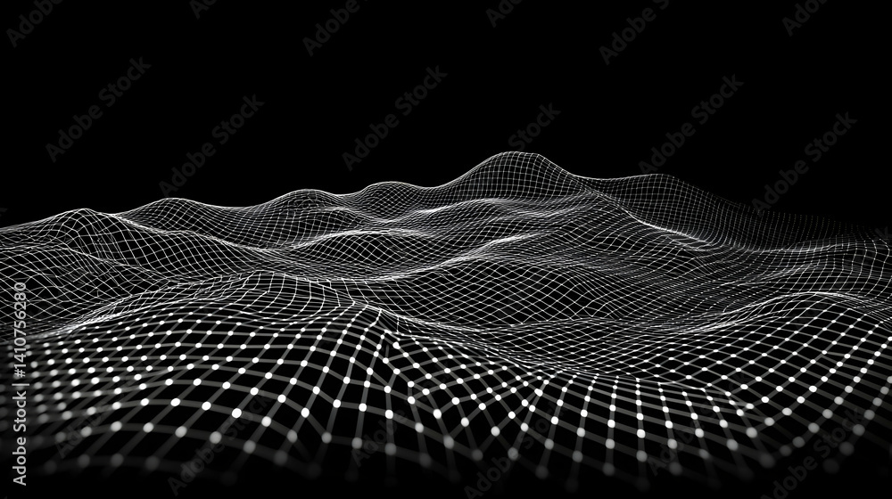 Poster abstract digital landscape design with geometric grid pattern