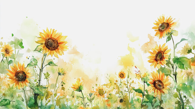 watercolor botanical Sunflower flowers texture template background.Elegant wedding invitation card background . Minimal hand painted Design for wedding or Valentine's Day
