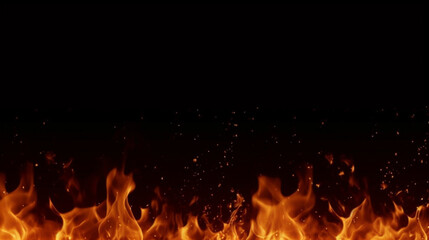 A fiery blaze of red and orange flames dances on a black background, radiating intense heat