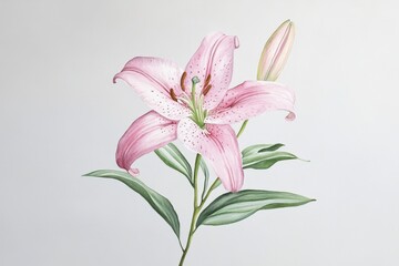 Naklejka premium Delicate pink lily, painted in watercolor.