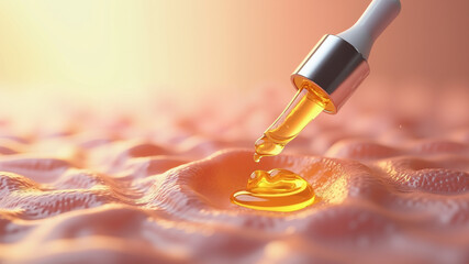 Cosmetic serum Oil on Saggy skin cell, Skin Repair, moisturizer, collagen serum, advertising background ready to use, 3D rendering