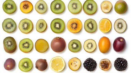 Exotic Fruit Slices with White Background.