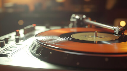 Vintage Record Player With Orange Vinyl