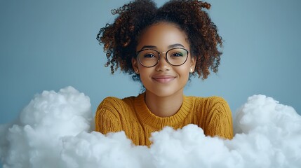 Smiling Woman in Clouds Creative Concept