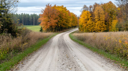 Fototapeta premium Autumn Country Road Winding Through Trees