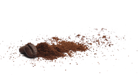 Pile ground espresso coffee with beans isolated on white, clipping path, side view	