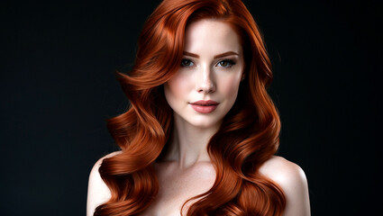 Fototapeta premium Elegant woman with long shiny auburn waves