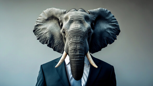 Elephant head symbolizing strength and wisdom in business