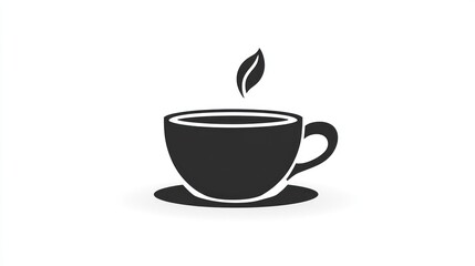 Minimalist Coffee Cup with Steaming Leaf Icon for Design and Marketing Materials