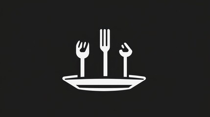 Minimalist Dining Icon with Forks and Plate on Dark Background for Culinary Design