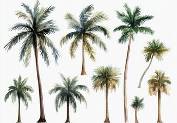 Watercolor Palm Trees Isolated, Tropical ,Summer
