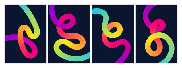 Vibrant gradient abstract backgrounds with 3D color lines modern vector art for posters, prints, and postcards
