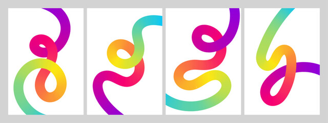 Abstract gradient with 3D curved color lines on white background, vector posters and modern print designs