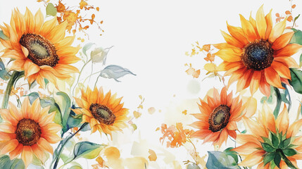 watercolor botanical Sunflower flowers texture template background.Elegant wedding invitation card background . Minimal hand painted Design for wedding or Valentine's Day