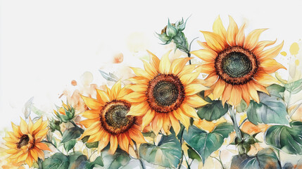 Obraz premium watercolor botanical Sunflower flowers texture template background.Elegant wedding invitation card background . Minimal hand painted Design for wedding or Valentine's Day