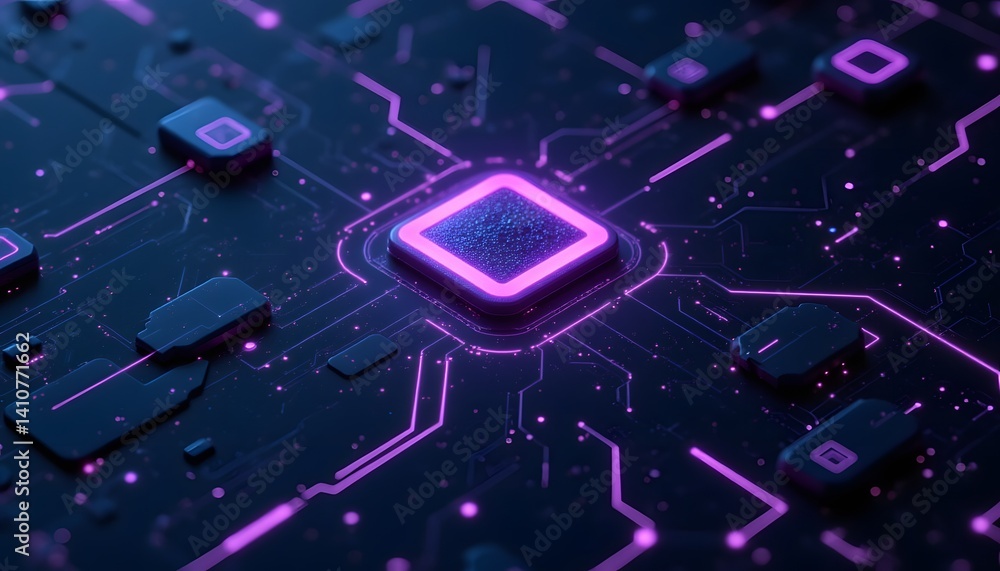 Wall mural futuristic technology background with neon circuit patterns