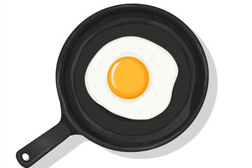 This minimalist clipart illustration features a clean, stylized frying pan holding a perfectly cooked sunny-side-up egg, evoking a cheerful and inviting breakfast vibe