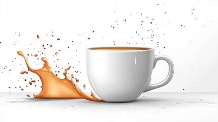 Refreshing Beverage Splash A White Cup Overflowing with Warm Drink Surrounded by Dynamic Liqu