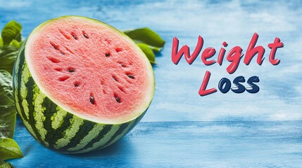 Fresh watermelon cut in half with a vibrant pink interior, conveying a healthy weight loss theme.