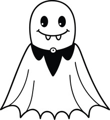 Cute Vampire Ghost Character in Halloween Cloak Cartoon Illustration