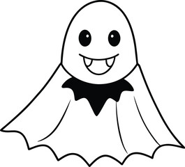 Cute Vampire Ghost Character in Halloween Cloak Cartoon Illustration