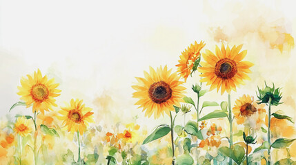 watercolor botanical Sunflower flowers texture template background.Elegant wedding invitation card background . Minimal hand painted Design for wedding or Valentine's Day