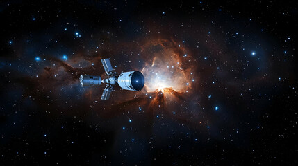 Naklejka premium Spacecraft In Deep Space Nebula