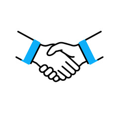 Fototapeta premium Simple handshake icon with blue cuffs on a white background