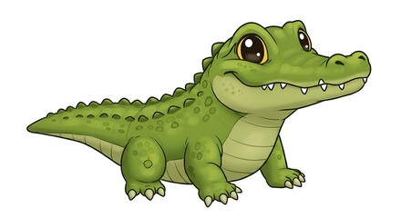 Fototapeta premium Chibi-style baby crocodile with wide smile and tiny claws, white background