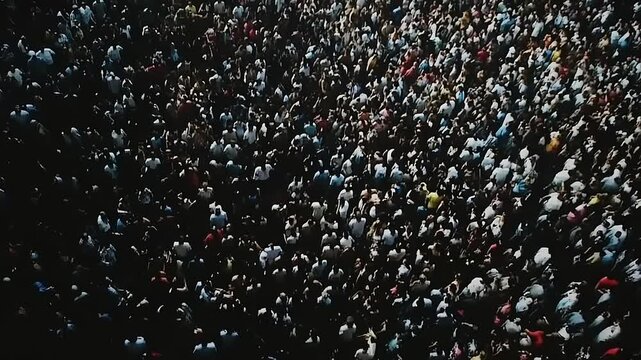 Aerial shot of a massive crowd gathering