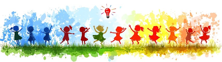 Fototapeta premium Kids Playing on a Colorful Meadow