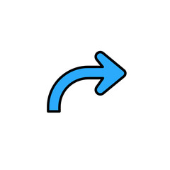 Simple curved arrow icon in blue with black outline on a white background