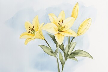 Fototapeta premium Delicate watercolor lilies against a light background.