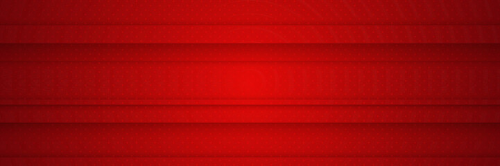 Red banner suitable for social networks with geometric shapes and polka dot pattern. Horizontal background, headers, posters, cards, website. Vector illustration