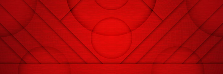 Red banner suitable for social networks with modern geometric shapes. Horizontal background, headers, posters, cards, website. Vector illustration