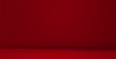 Red empty studio room background. 3d table, carpet, wall limbo bg. Clean scene for product presentation. Abstract stage room for product presentation. Clear vector backdrop Chinese, Christmas design © Doloves