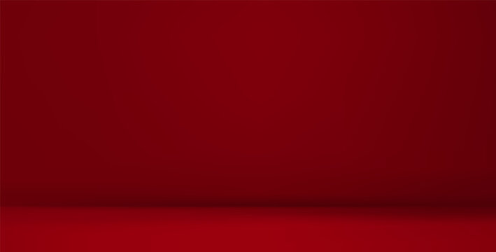 Red empty studio room background. 3d table, carpet, wall limbo bg. Clean scene for product presentation. Abstract stage room for product presentation. Clear vector backdrop Chinese, Christmas design