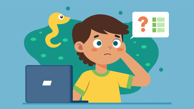 A child with a puzzled expression scratching their head as they try to debug their code in Python.. Vector illustration