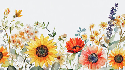 watercolor botanical Sunflower flowers texture template background.Elegant wedding invitation card background . Minimal hand painted Design for wedding or Valentine's Day